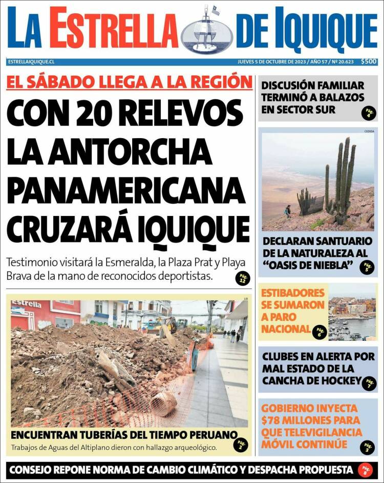 Portada de La Estrella de Iquique (Chile)