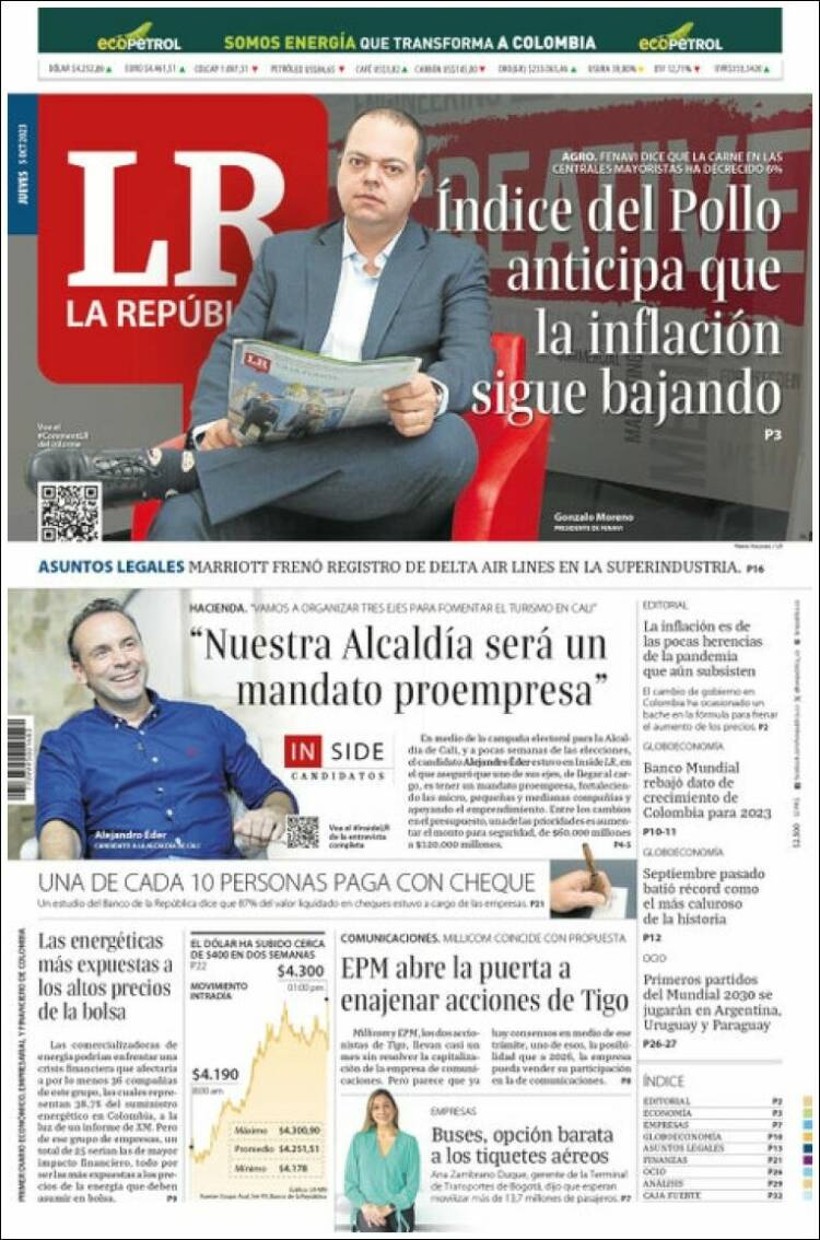 Portada de La Republica (Colombia)