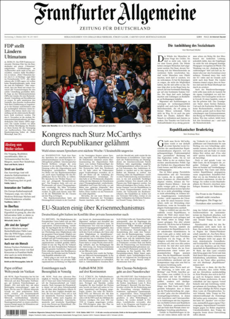 Portada de Frankfurter Allgemeine (Alemania)