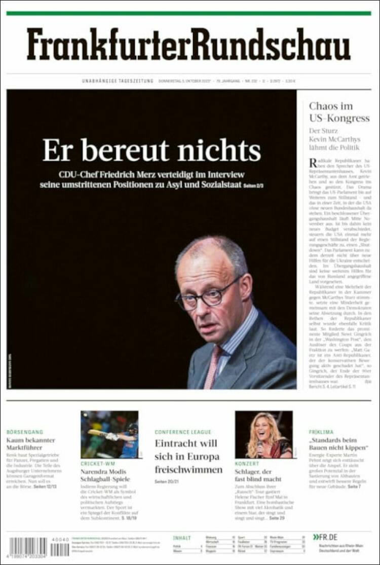 Portada de Frankfurter Rundschau (Alemania)