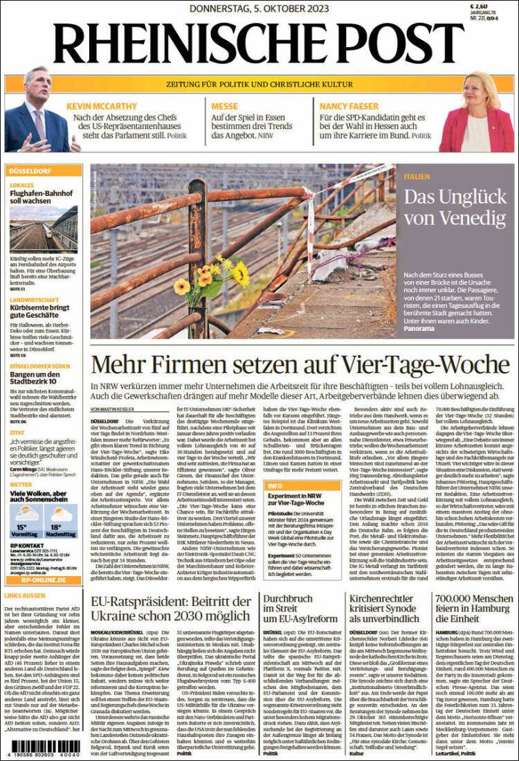 Portada de Rheinische Post (Alemania)