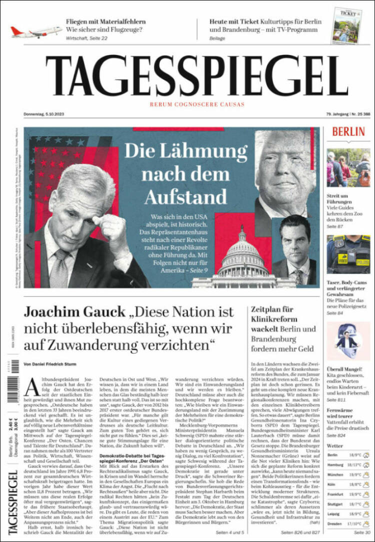 Portada de Der Tagesspiegel (Alemania)
