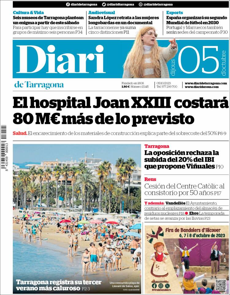 Portada de Diari de Tarragona (España)