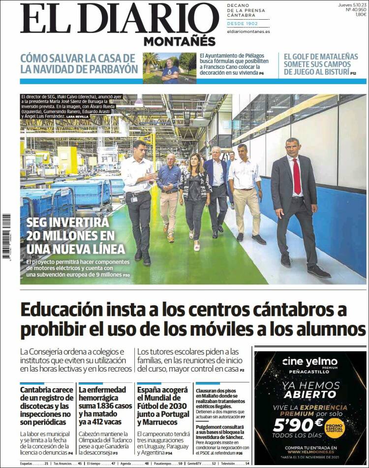 Portada de El Diario Montañés (España)