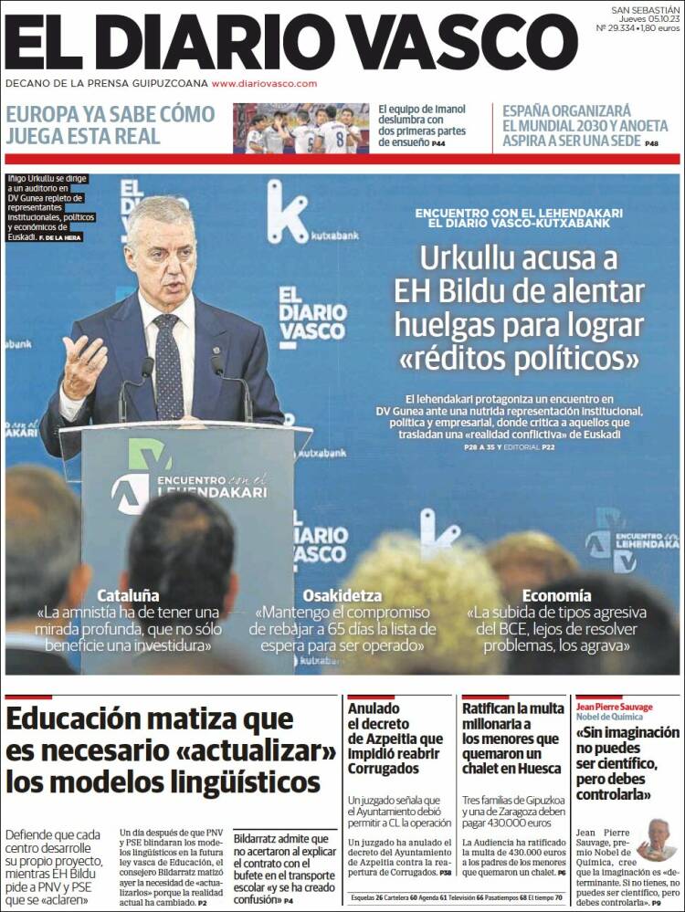 Portada de Diario Vasco (España)