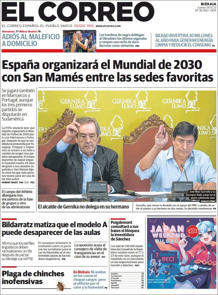 Portada de El Correo (España)