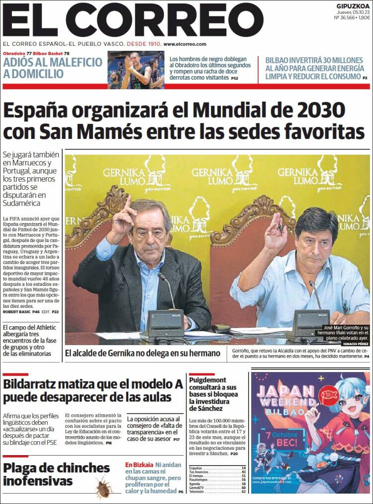 Portada de El Correo - Guipuzcoa (España)