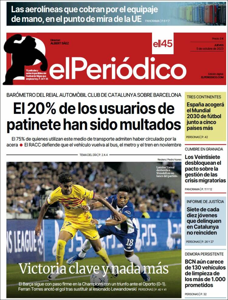 Portada de El Periódico (España)