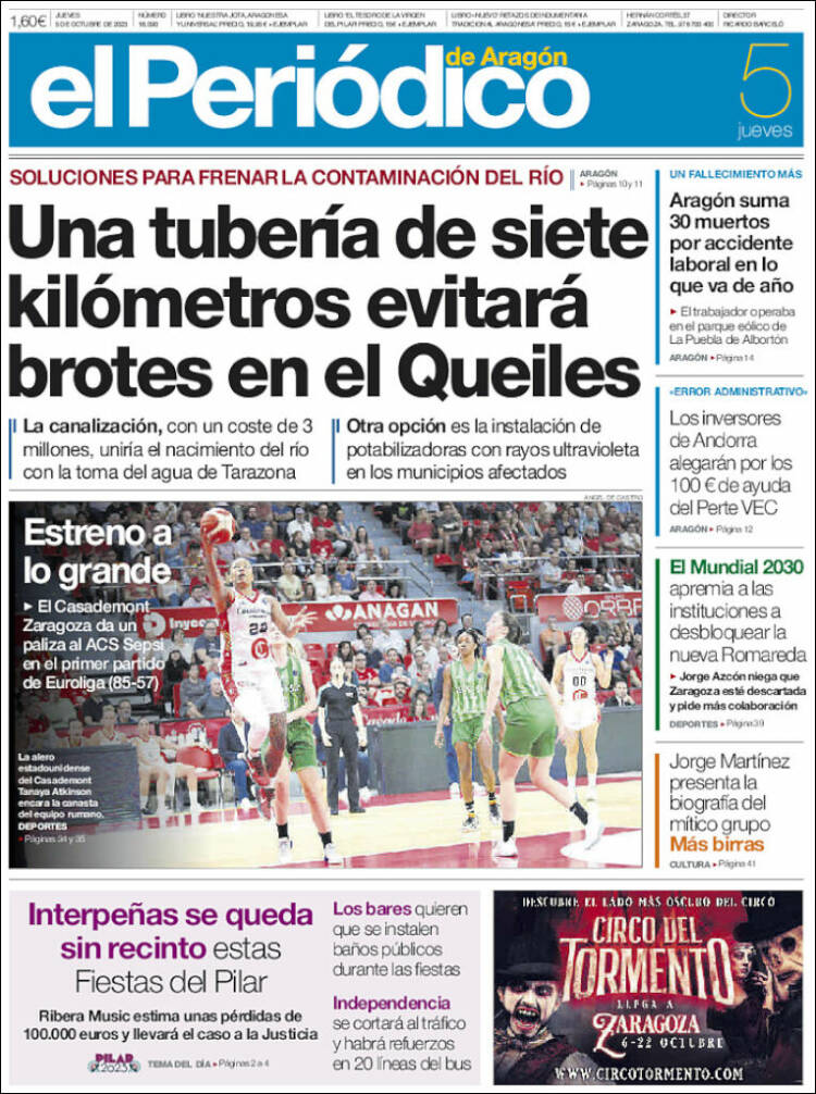 Portada de El Periódico de Aragón (España)