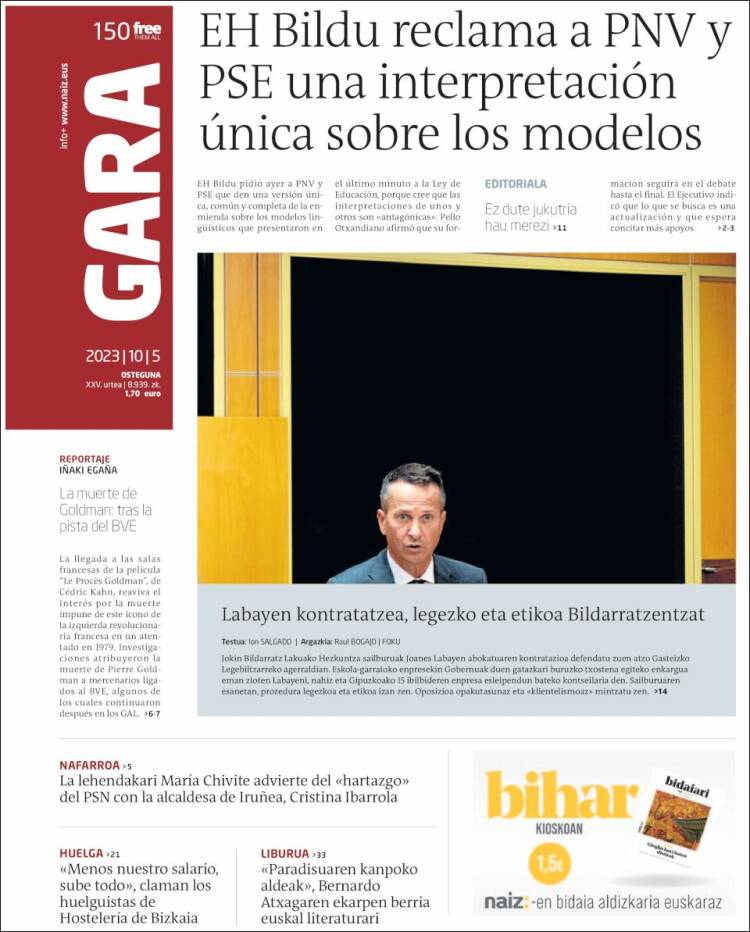 Portada de Gara (España)