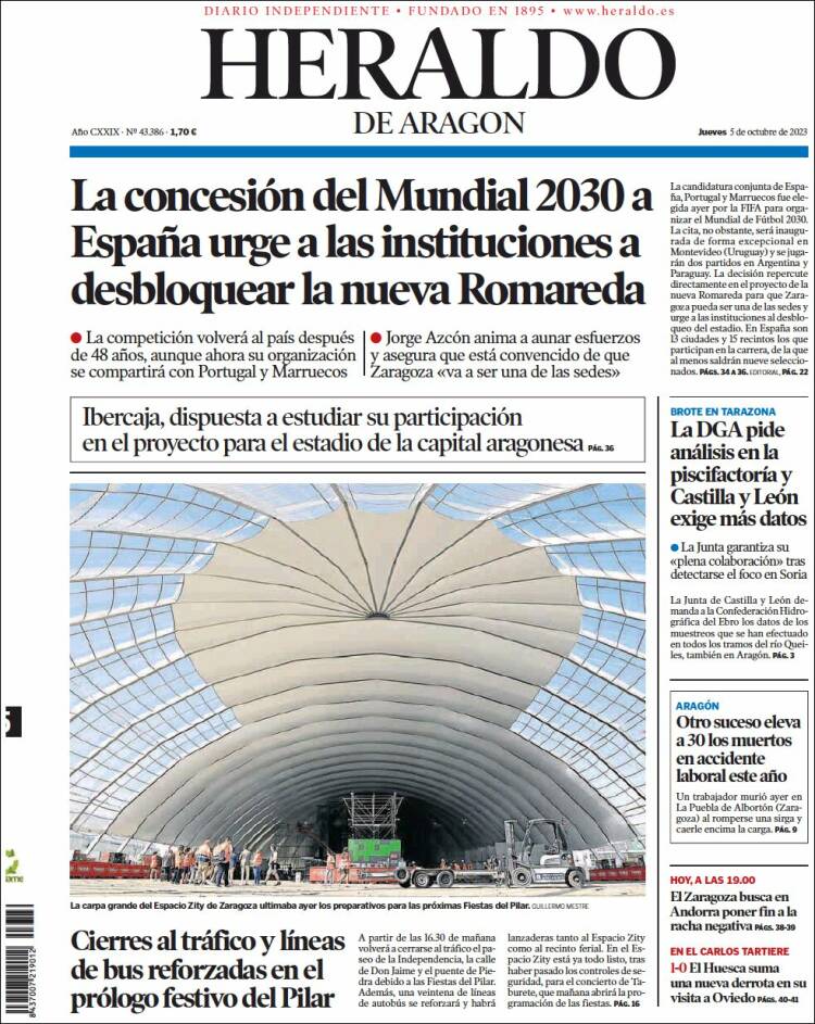 Portada de Heraldo de Aragón (España)