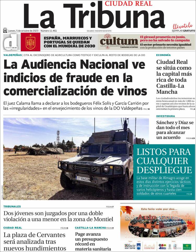 Portada de La Tribuna de Ciudad Real (España)