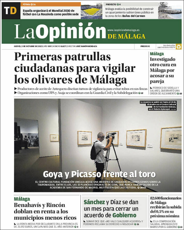 Portada de La Opinión de Málaga (España)