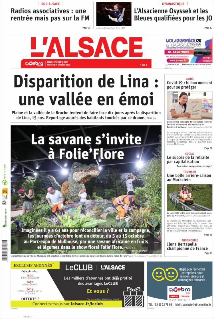 Portada de Journal L'Alsace (Francia)