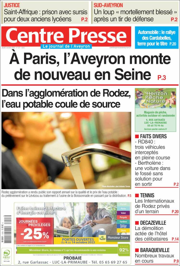Portada de Centre Presse (Francia)