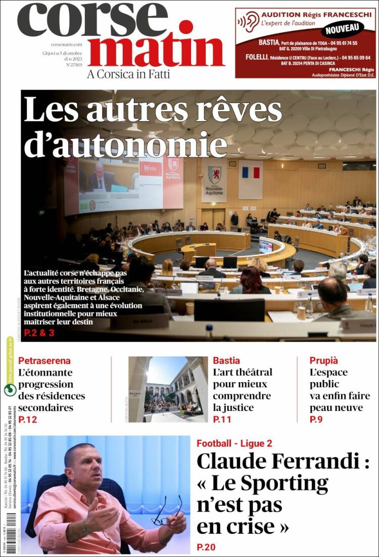 Portada de Corse-Matin (Francia)