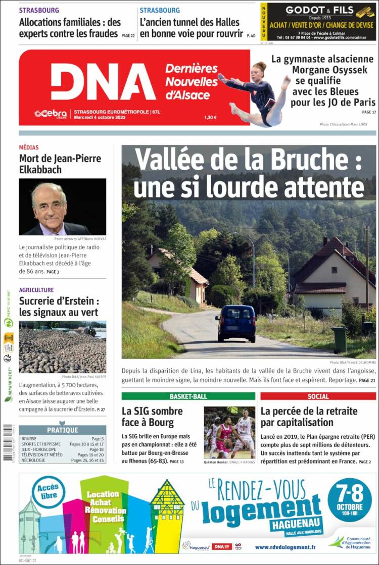 Portada de Les Dernières Nouvelles d'Alsace (Francia)