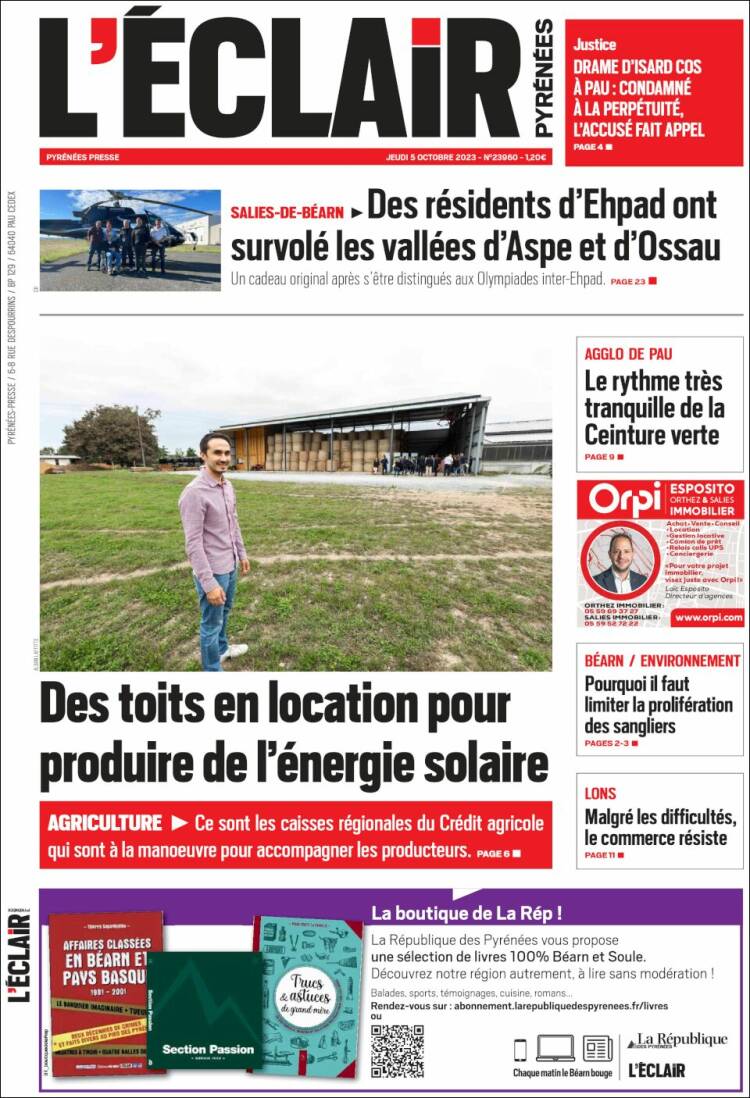 Portada de L'Eclair des Pyrénées (Francia)