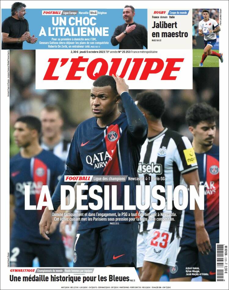 Portada de L'Equipe (Francia)