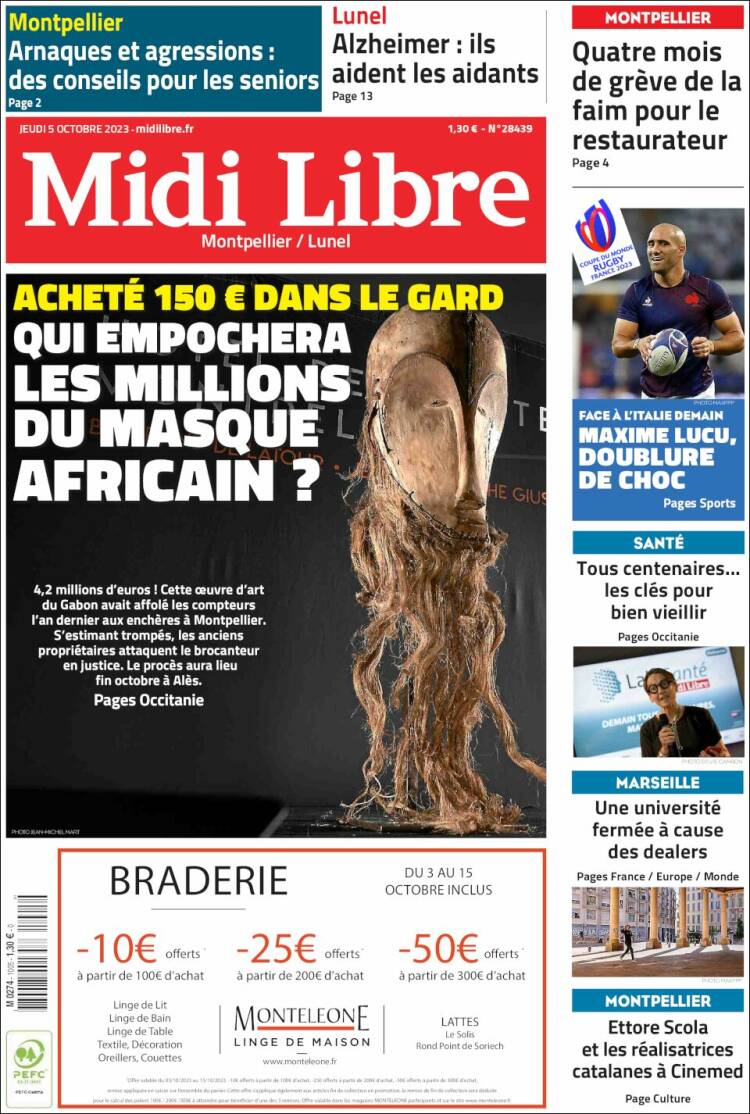 Portada de Midi Libre (Francia)