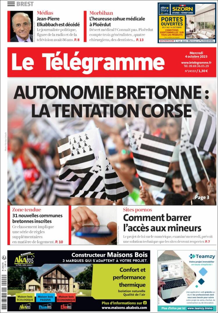 Portada de Télégramme (Francia)