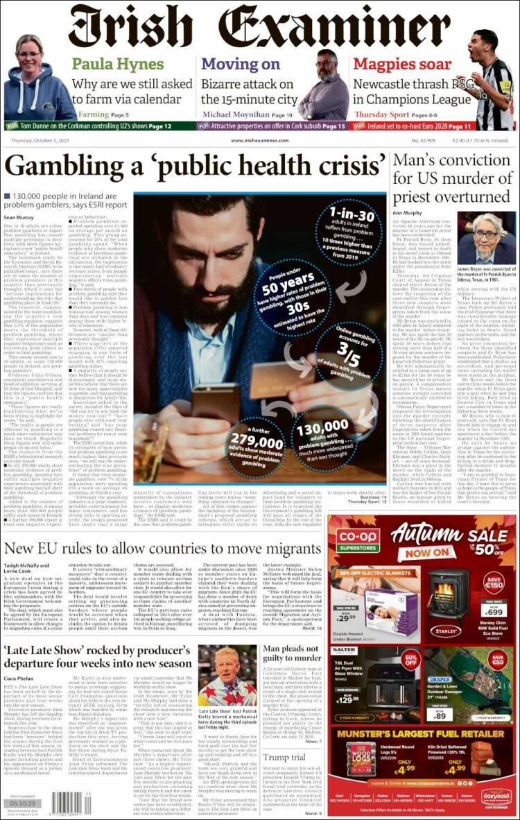 Portada de Irish Examiner (Irlanda)