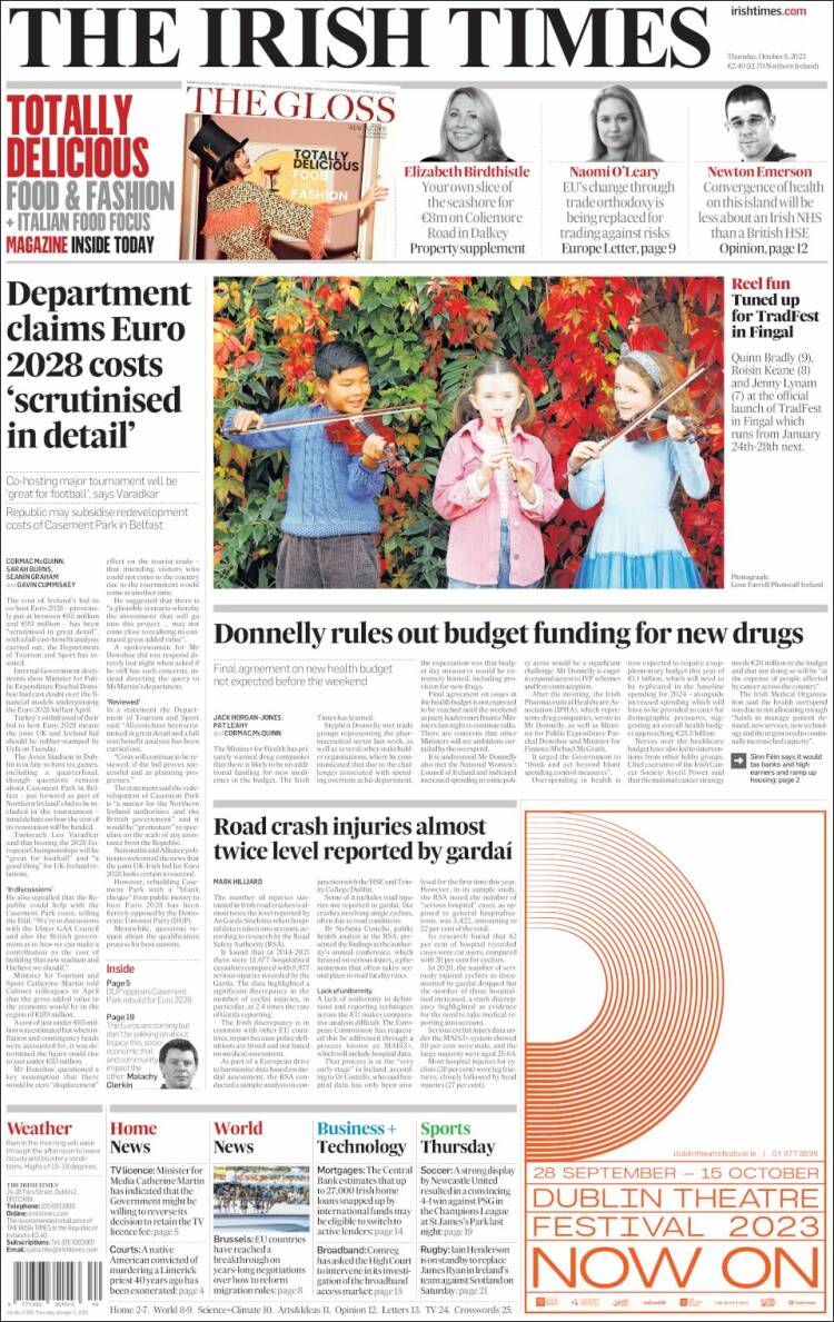 Portada de Irish Times (Irlanda)