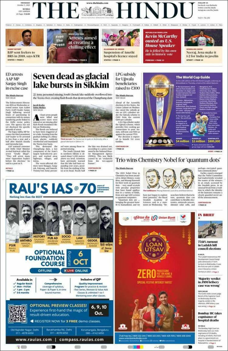 Portada de The Hindu (India)