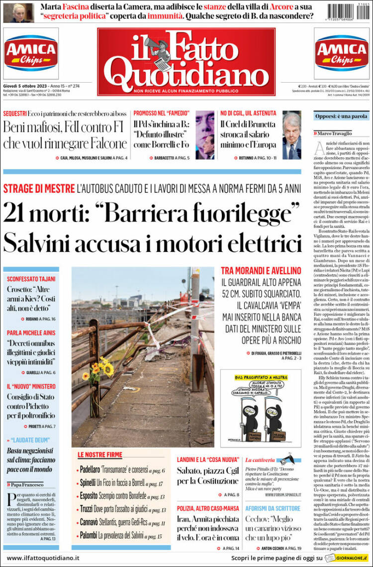 Portada de Il Fatto Quotidiano (Italia)