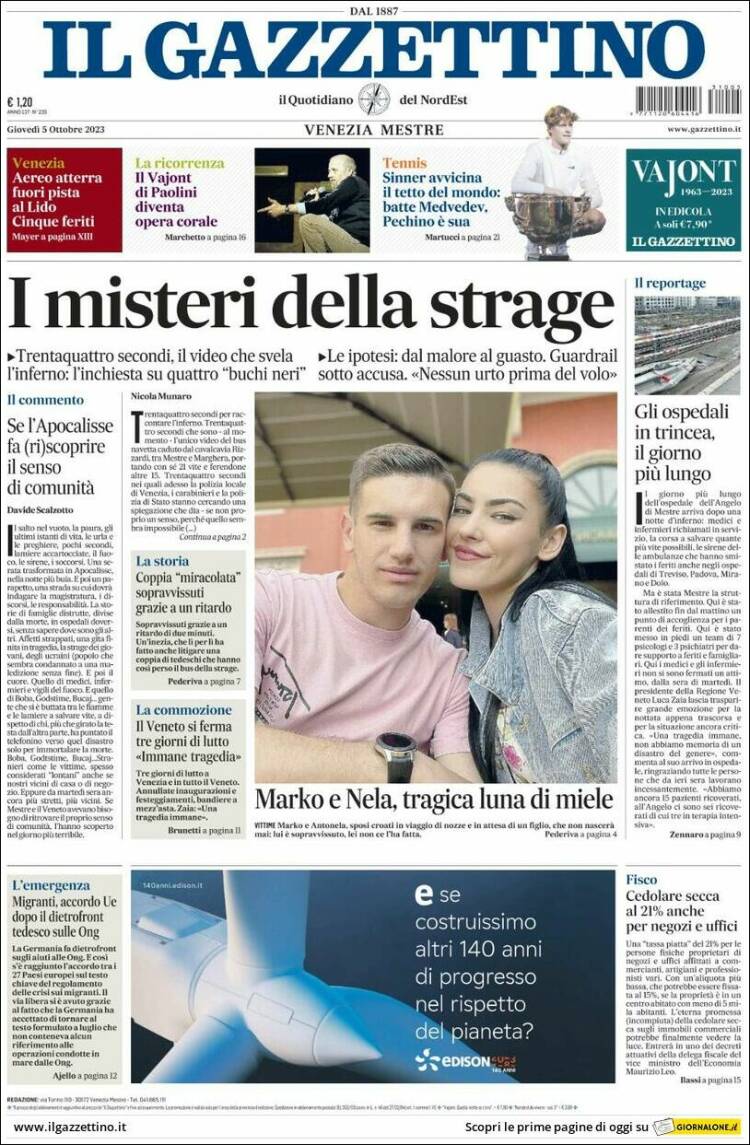 Portada de Il Gazzettino (Italia)