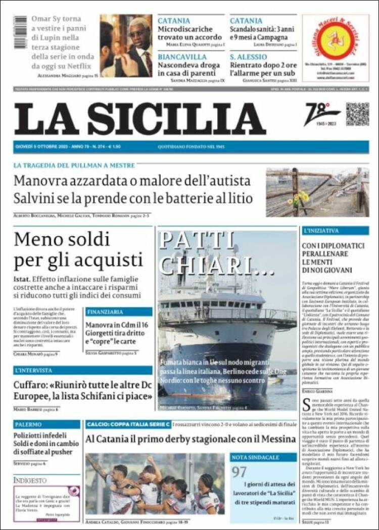 Portada de La Sicilia (Italia)