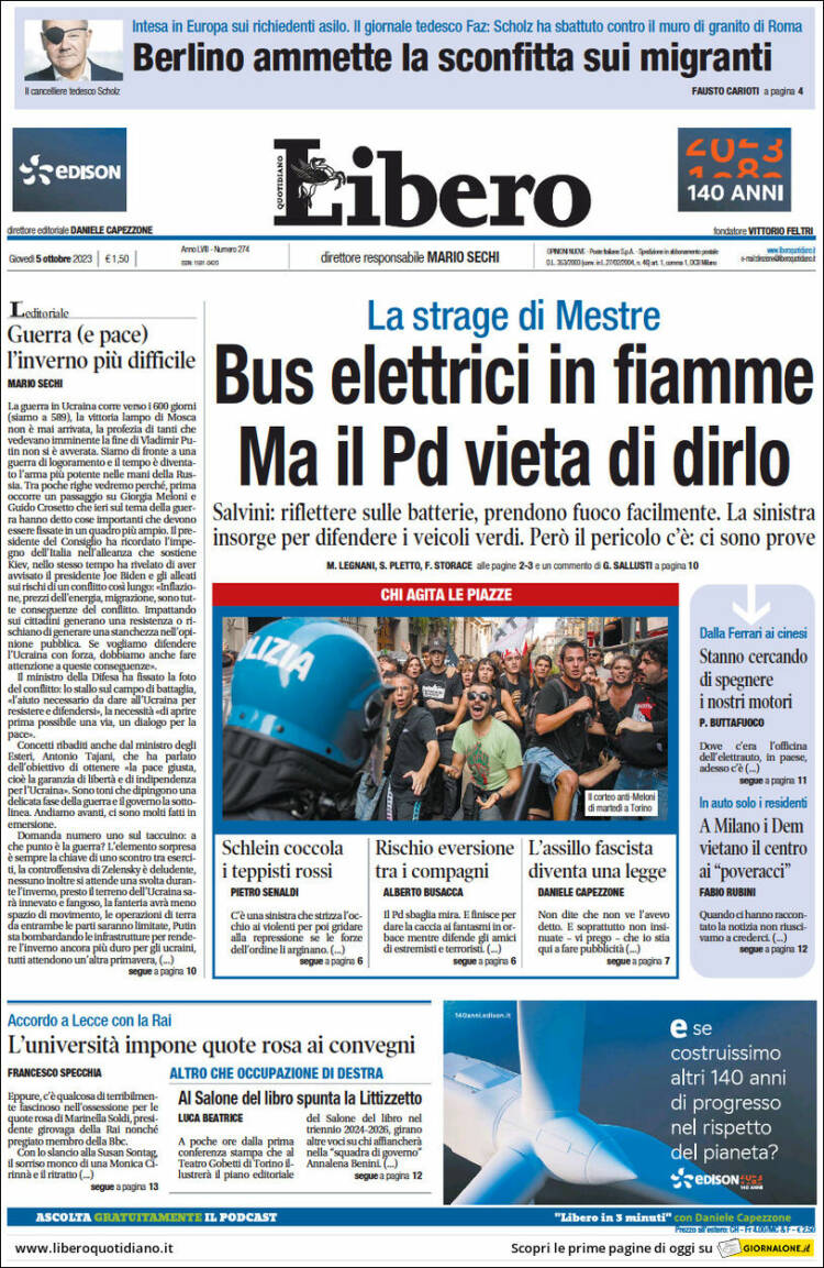Portada de Libero (Italia)