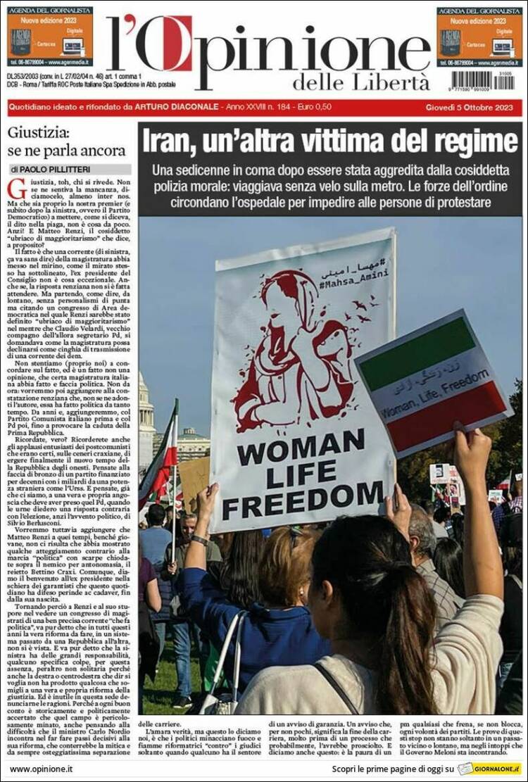 Portada de L'Opinione  delle Libertà (Italia)