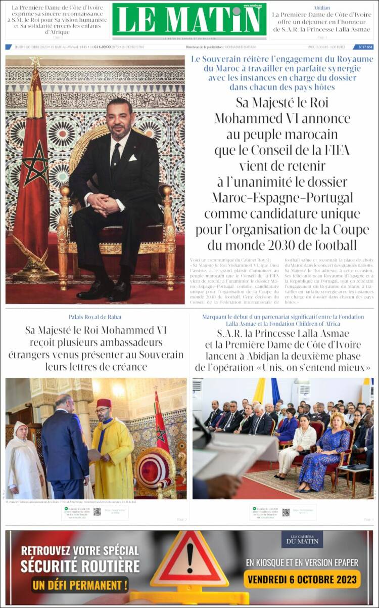 Portada de Le Matin (Marruecos)