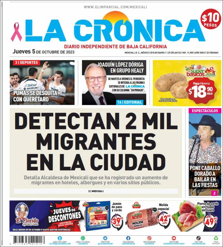 Portada de La Crónica de Baja California (M&eacute;xico)