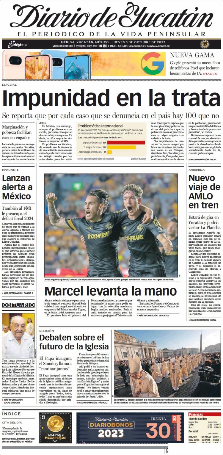 Portada de Diario de Yucatán (M&eacute;xico)