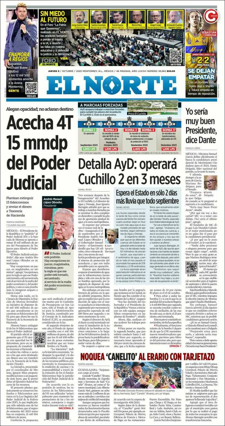 Portada de El Norte (M&eacute;xico)