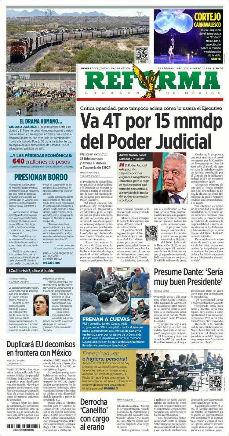 Portada de Reforma (M&eacute;xico)