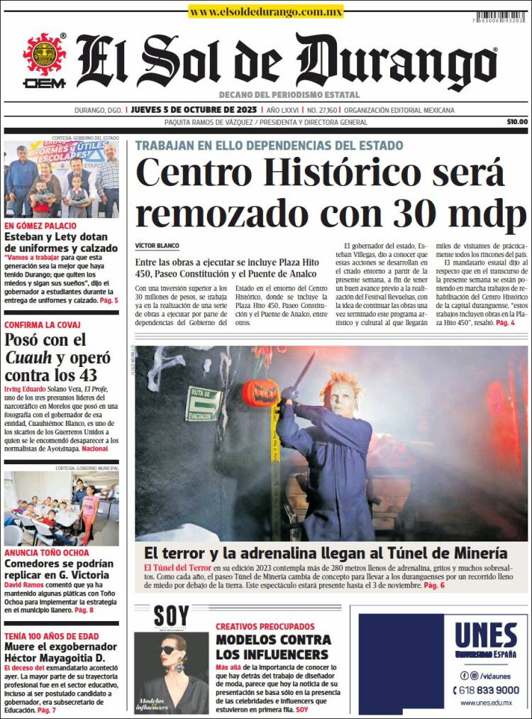 Portada de El Sol de Durango (M&eacute;xico)