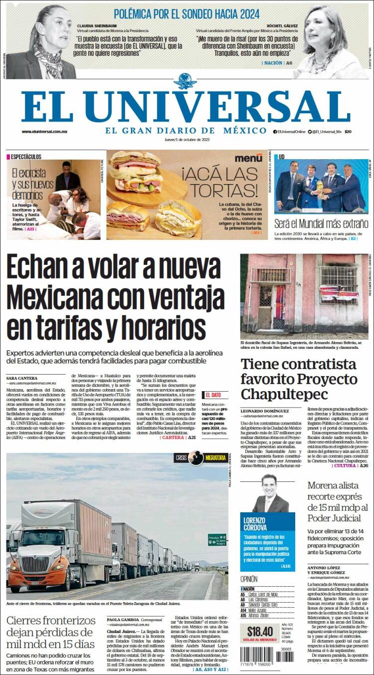 Portada de El Universal (M&eacute;xico)