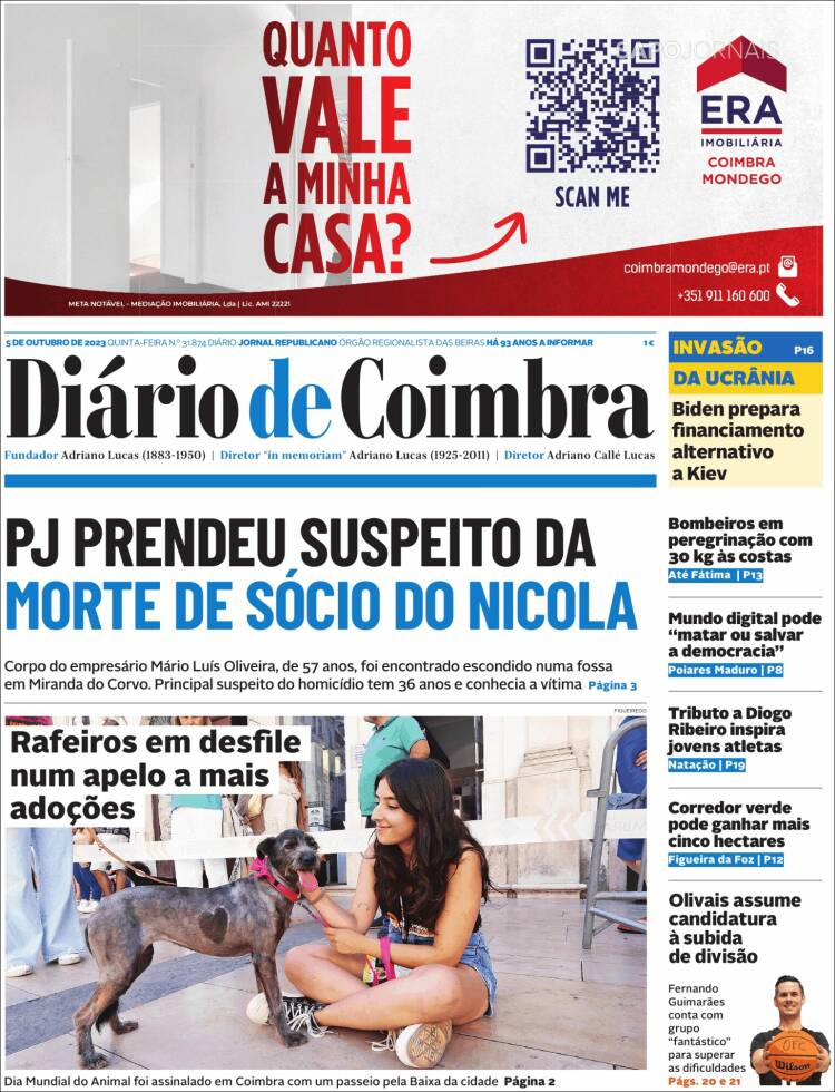 Portada de Diário de Coimbra (Portugal)