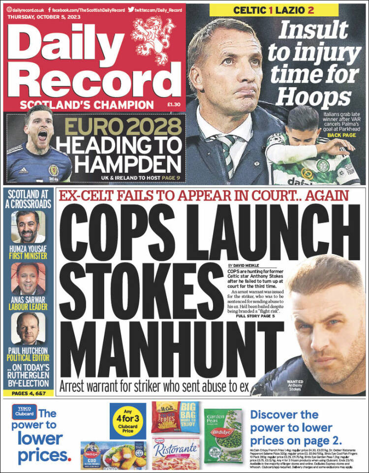 Portada de Daily Record (Reino Unido)