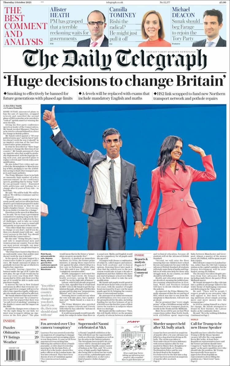 Portada de Daily Telegraph (Reino Unido)