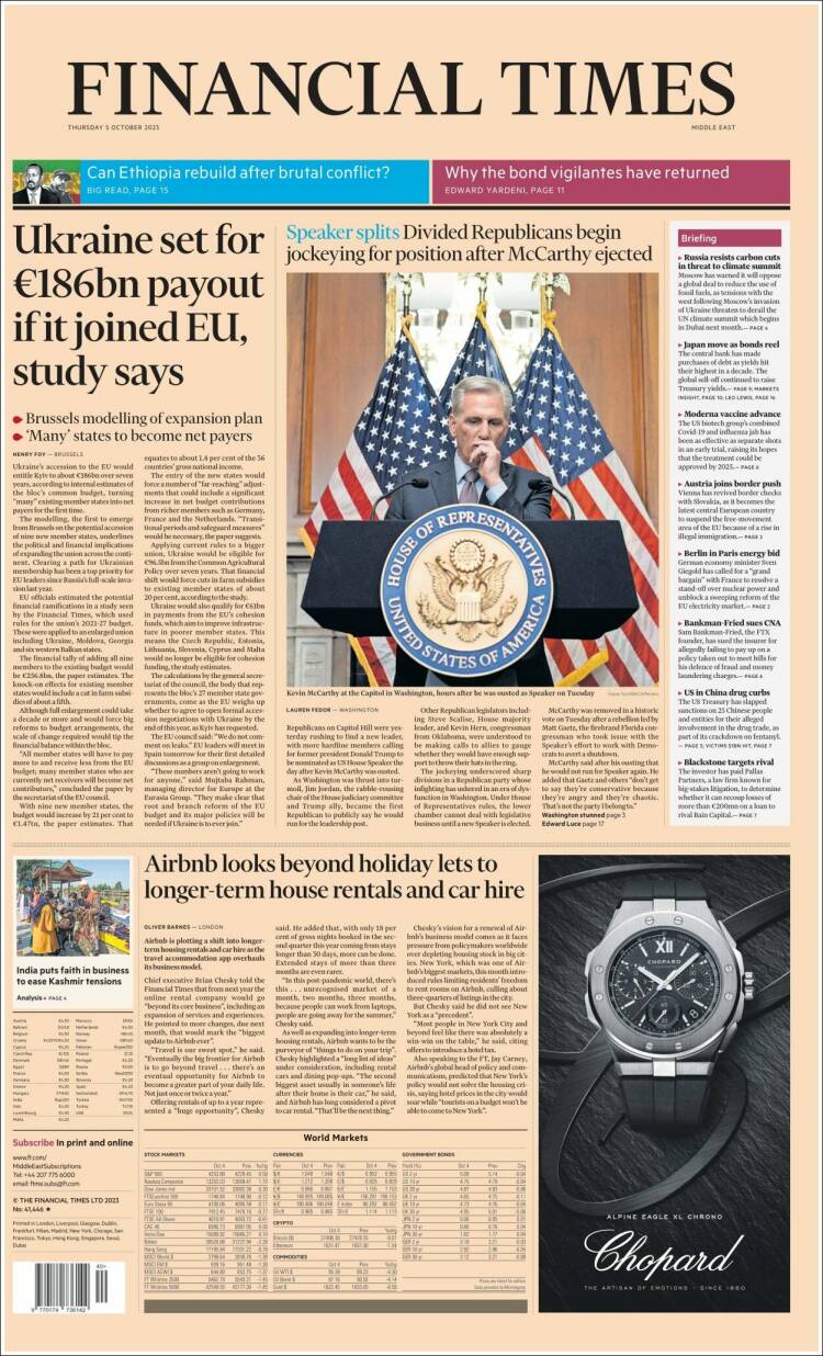 Portada de Financial Times (Reino Unido)