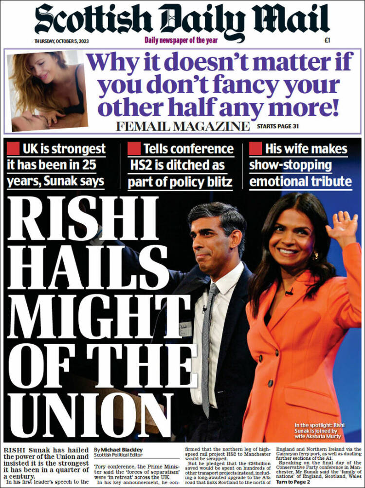 Portada de Scottish Daily Mail (Reino Unido)