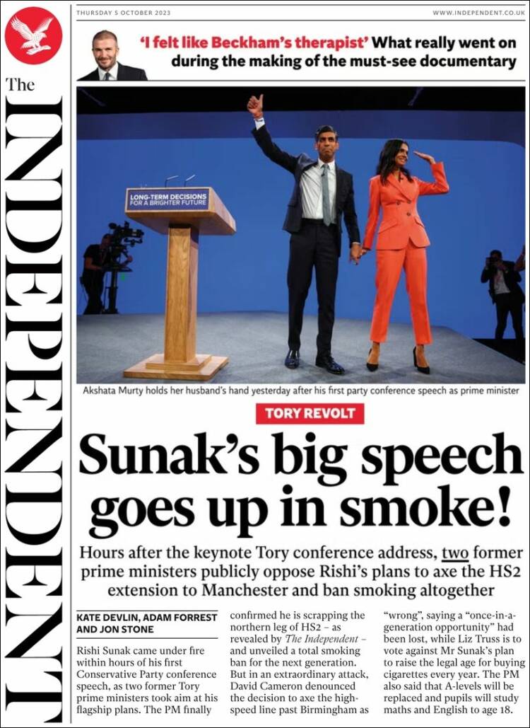 Portada de The Independent (Reino Unido)