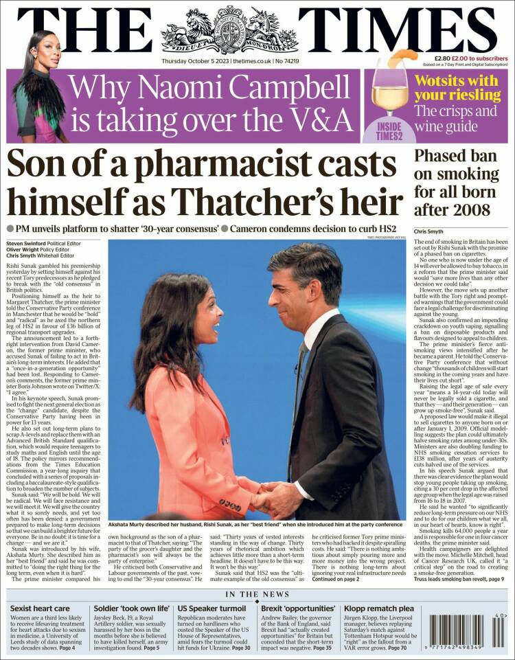 Portada de The Times (Reino Unido)