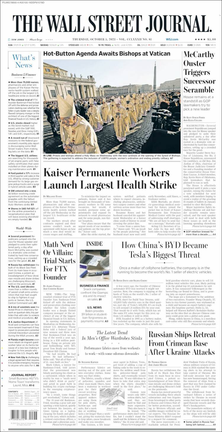 Portada de Wall Street Journal (USA)