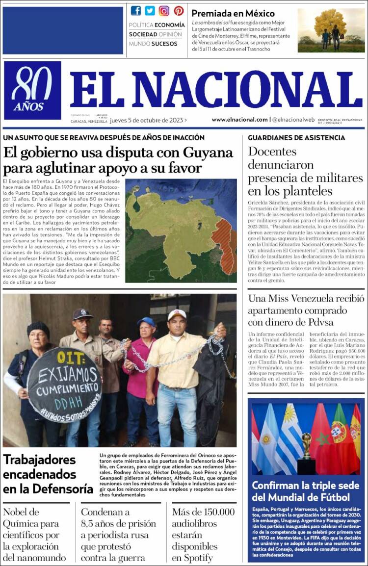 Portada de El Nacional (Venezuela)