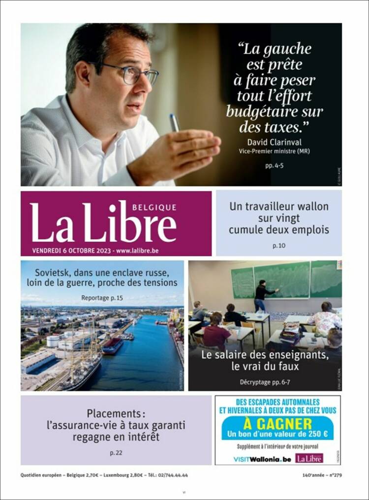 Portada de La Libre.be (Bélgica)